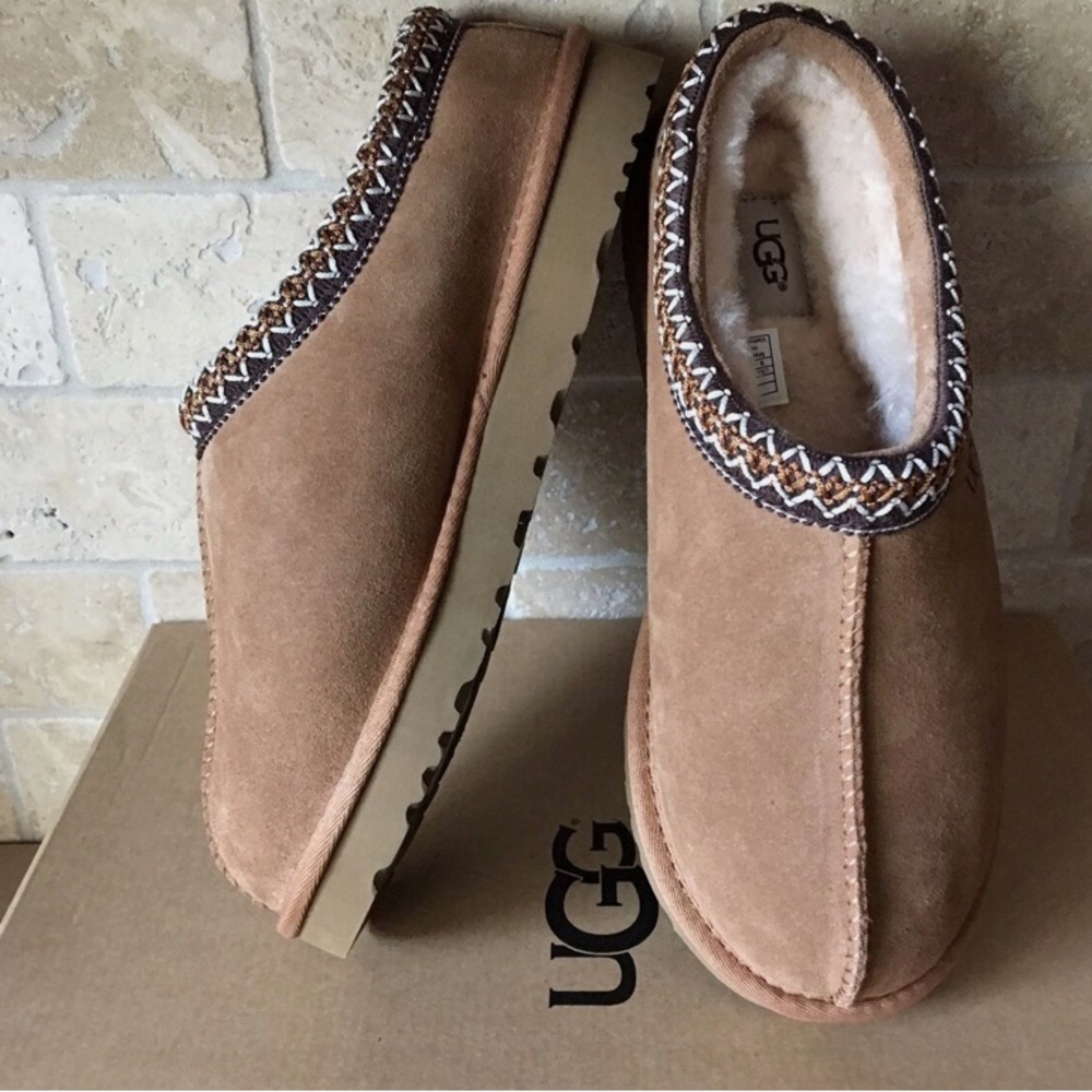 UGG Tan Suede Slippers with Plush Lining - Picture 3 of 6